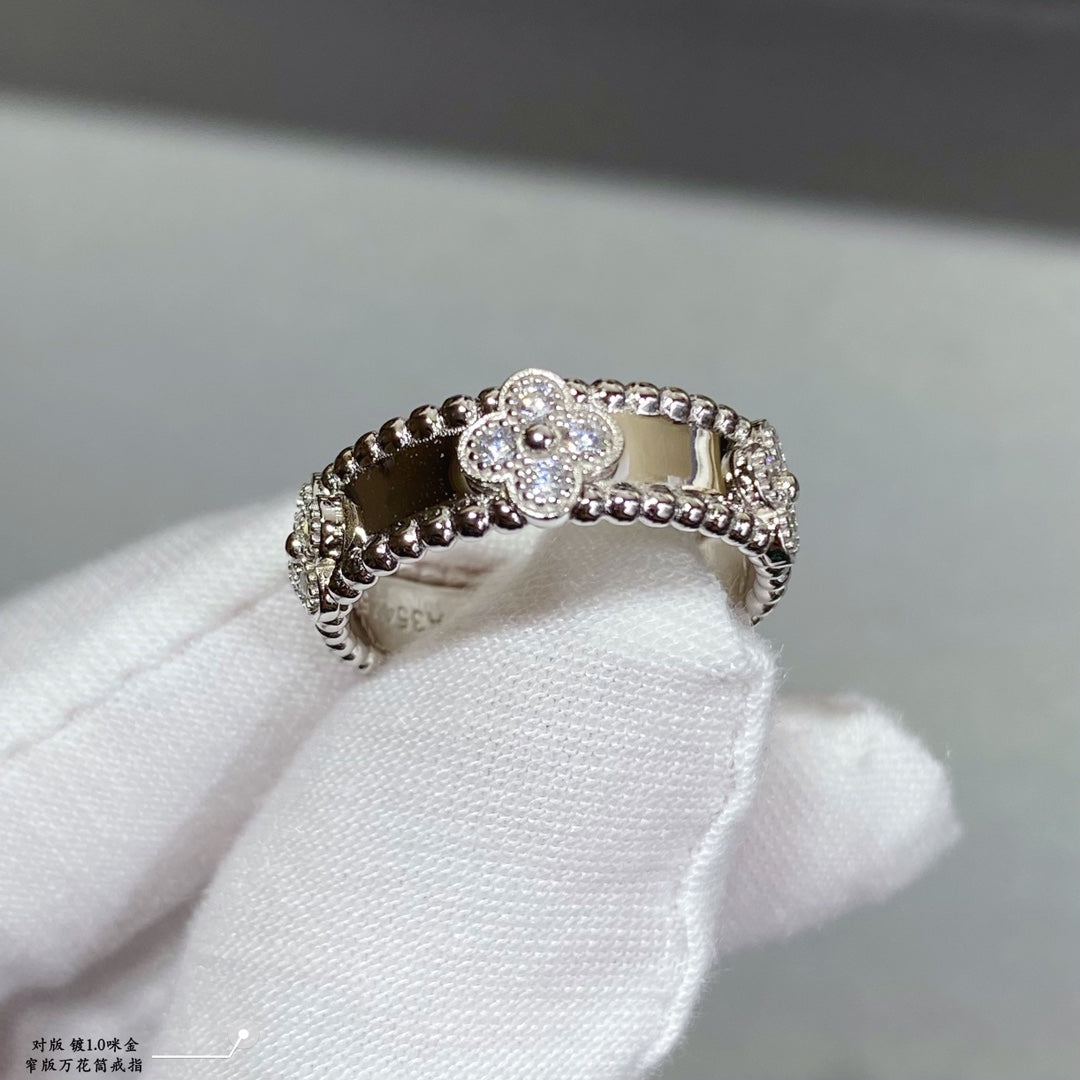 18K Van Cleef & Arpels White Gold Perlee Clovers Ring