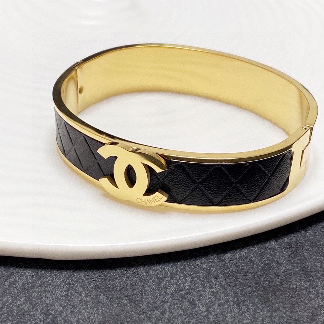 18K Chanel Cuff & Leather Bracelet