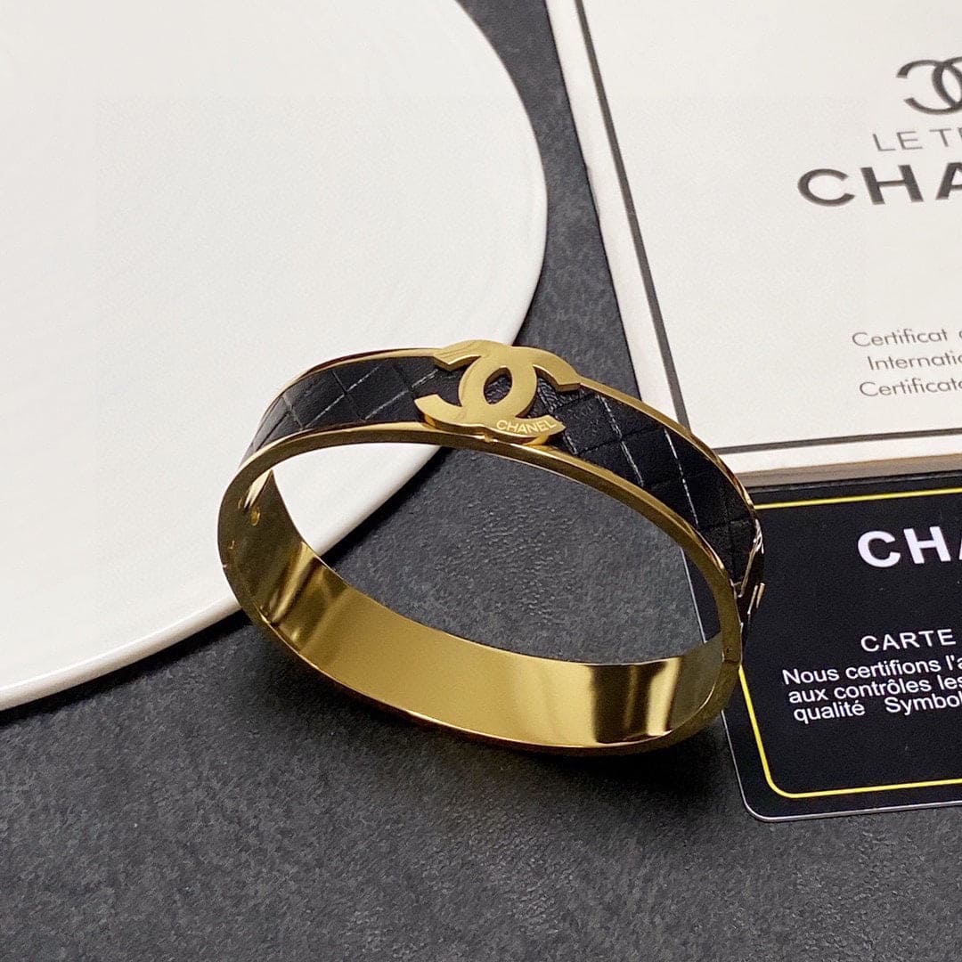 18K Chanel Cuff & Leather Bracelet