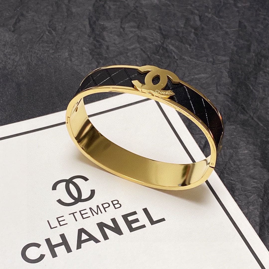 18K Chanel Cuff & Leather Bracelet