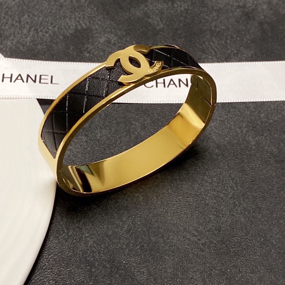18K Chanel Cuff & Leather Bracelet