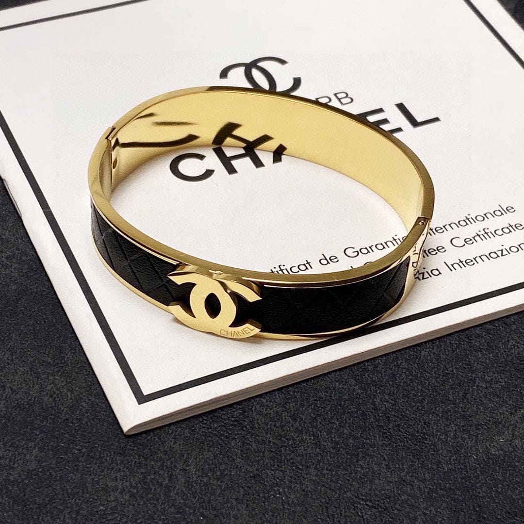 18K Chanel Cuff & Leather Bracelet