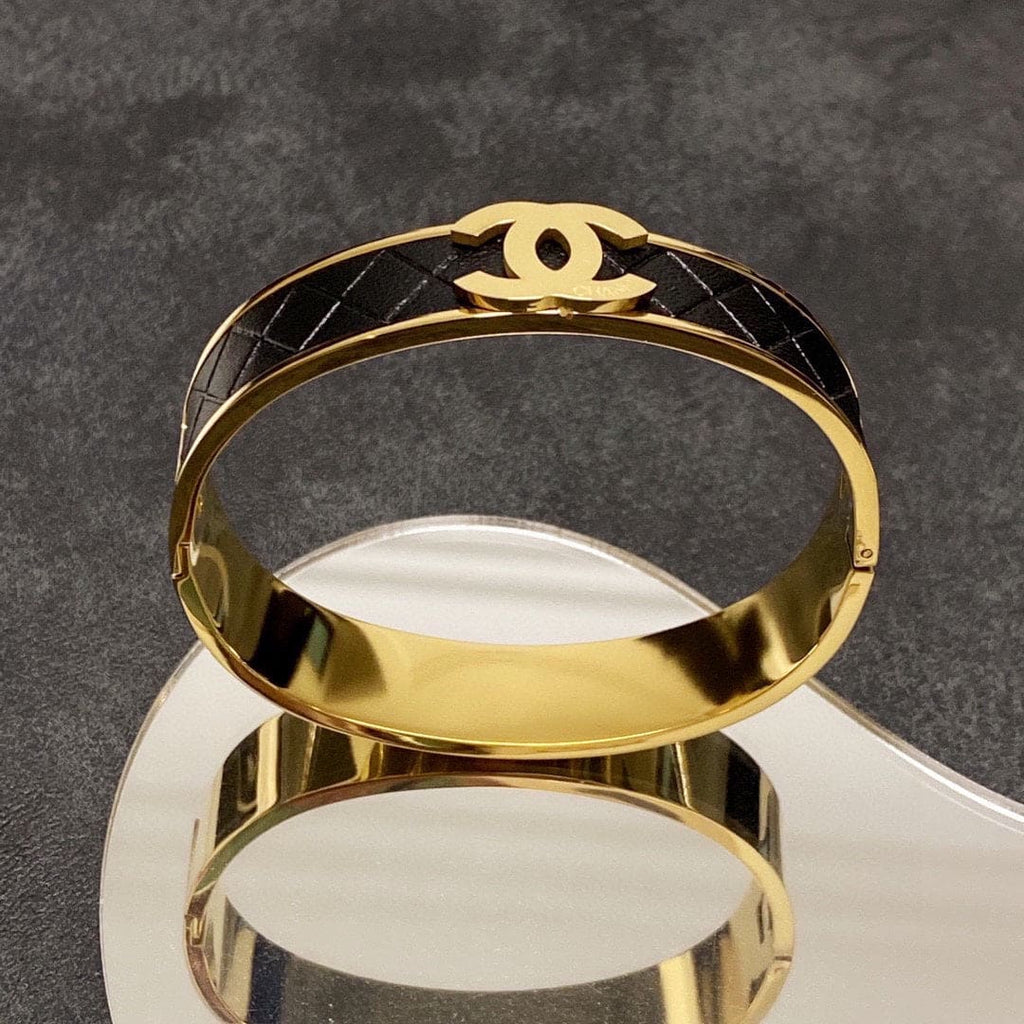 18K Chanel Cuff & Leather Bracelet