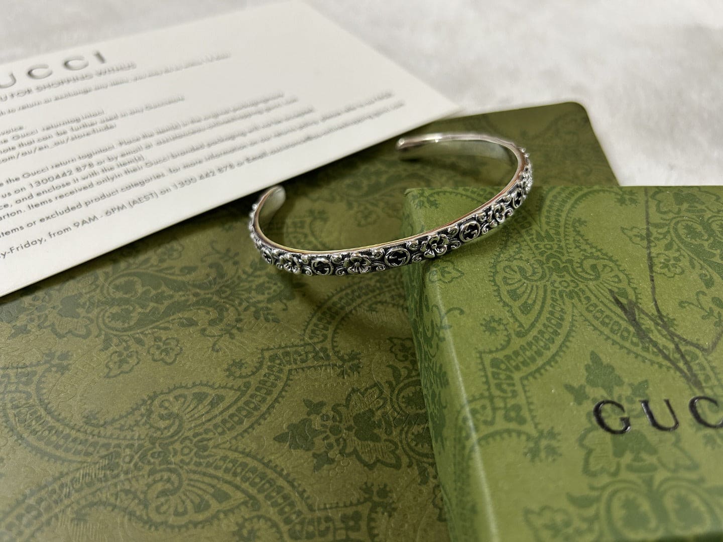 Gucci Interlocking G Cuff With Flowers Bracelet