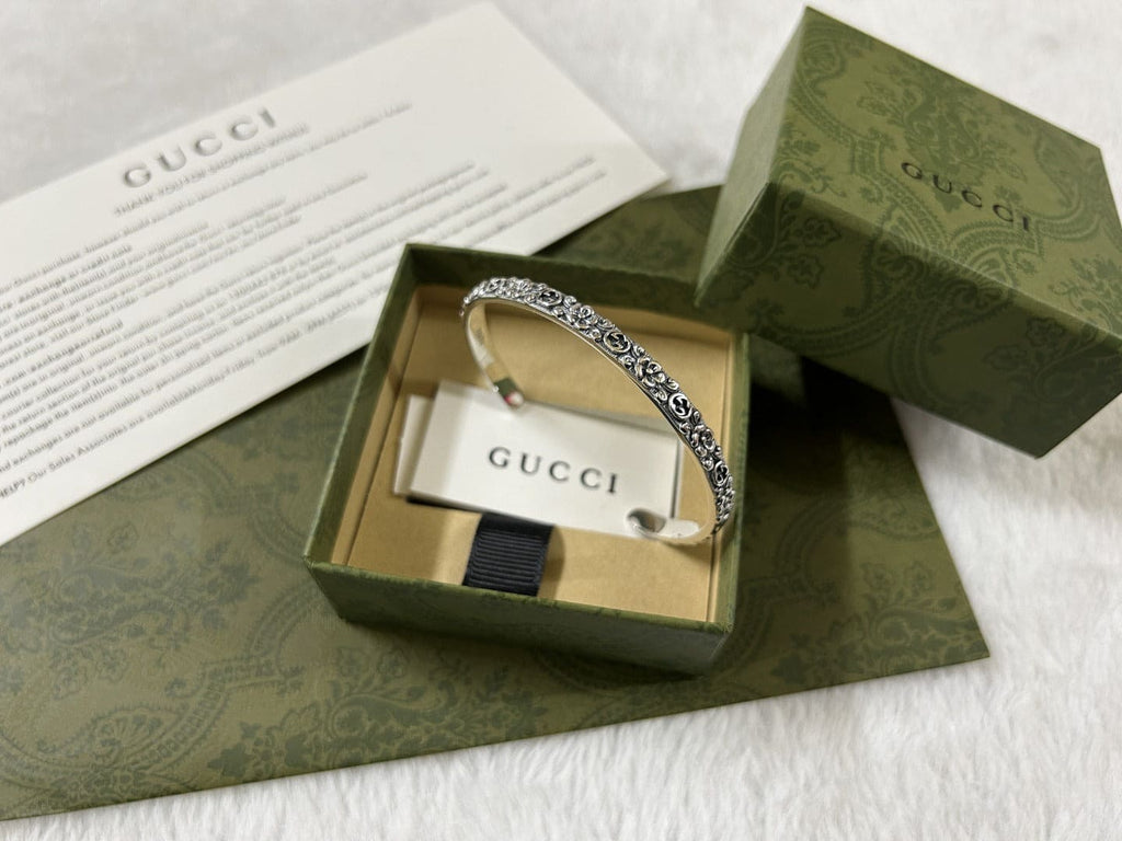 Gucci Interlocking G Cuff With Flowers Bracelet