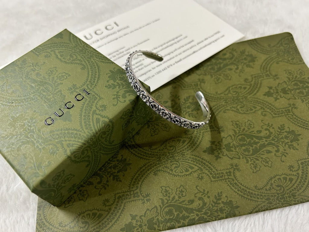 Gucci Interlocking G Cuff With Flowers Bracelet