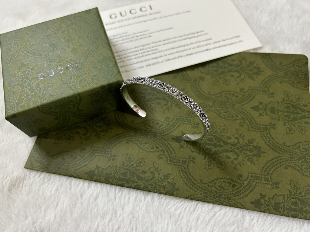 Gucci Interlocking G Cuff With Flowers Bracelet