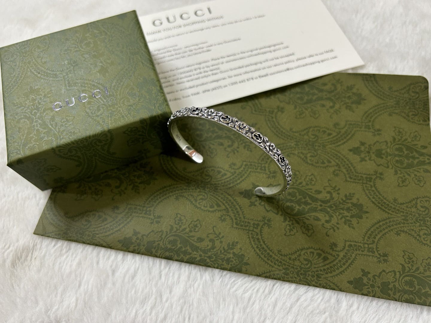 Gucci Interlocking G Cuff With Flowers Bracelet