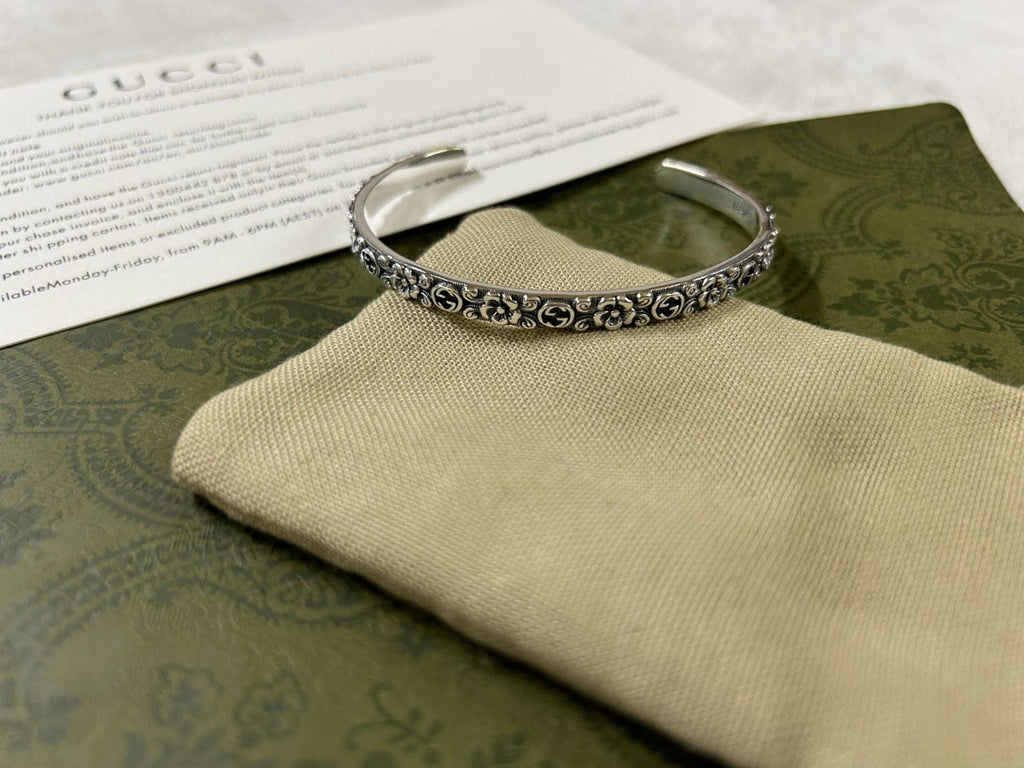 Gucci Interlocking G Cuff With Flowers Bracelet
