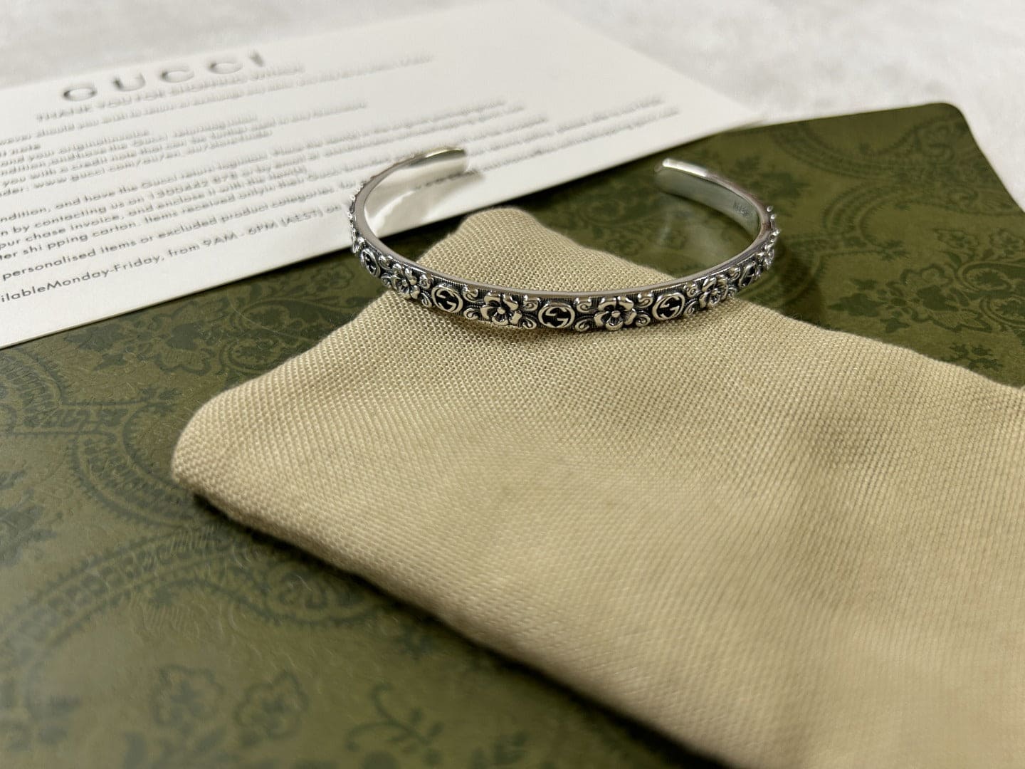 Gucci Interlocking G Cuff With Flowers Bracelet