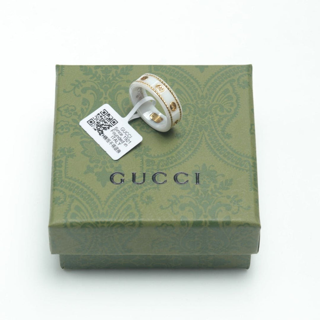 18K Gucci Interlocking G Icon White Zirconia Ring