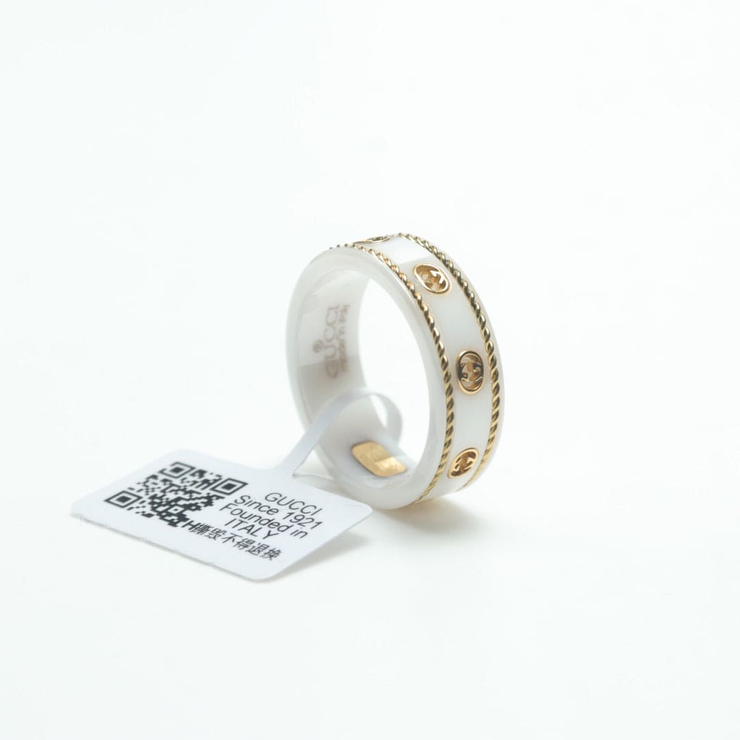 18K Gucci Interlocking G Icon White Zirconia Ring