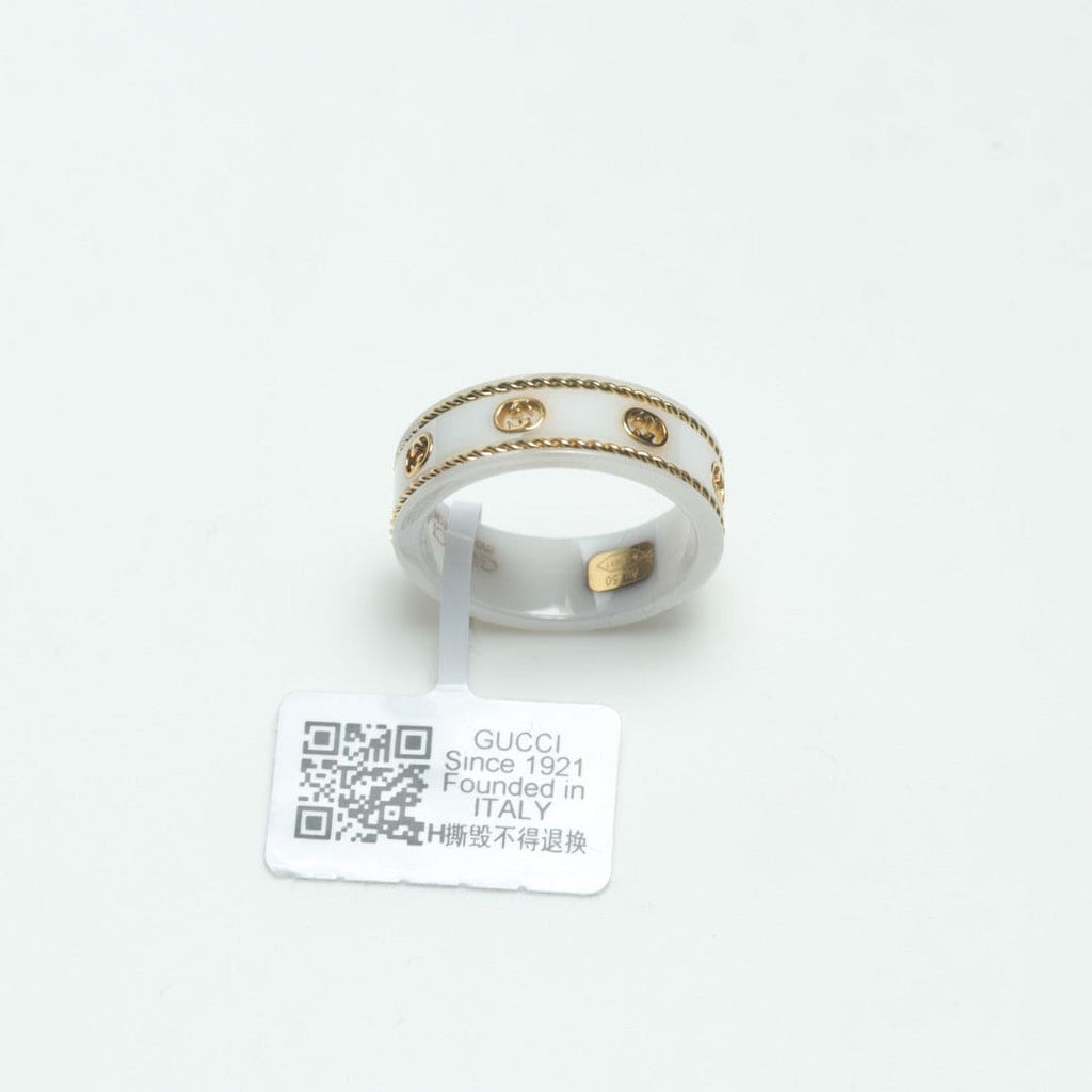 18K Gucci Interlocking G Icon White Zirconia Ring