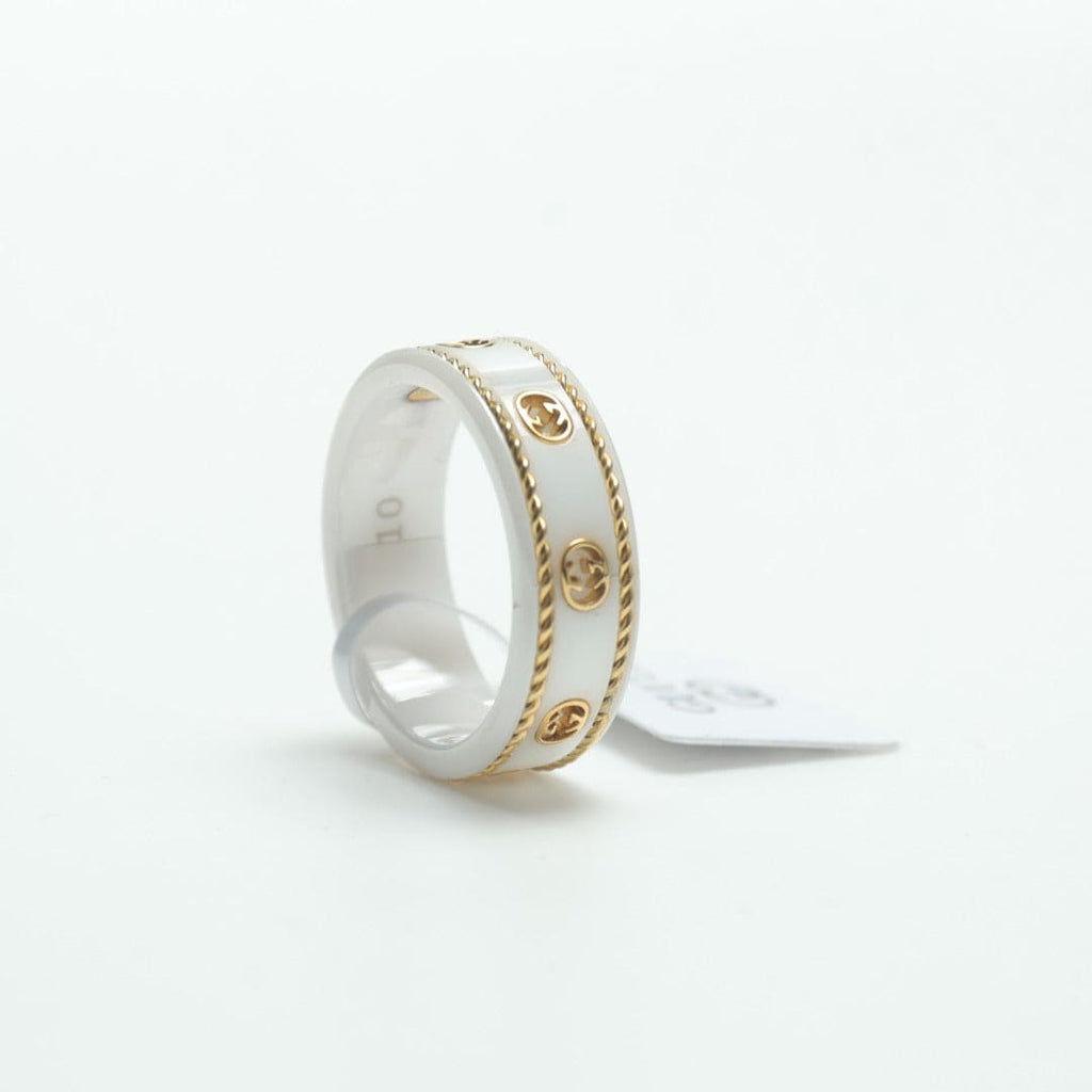 18K Gucci Interlocking G Icon White Zirconia Ring