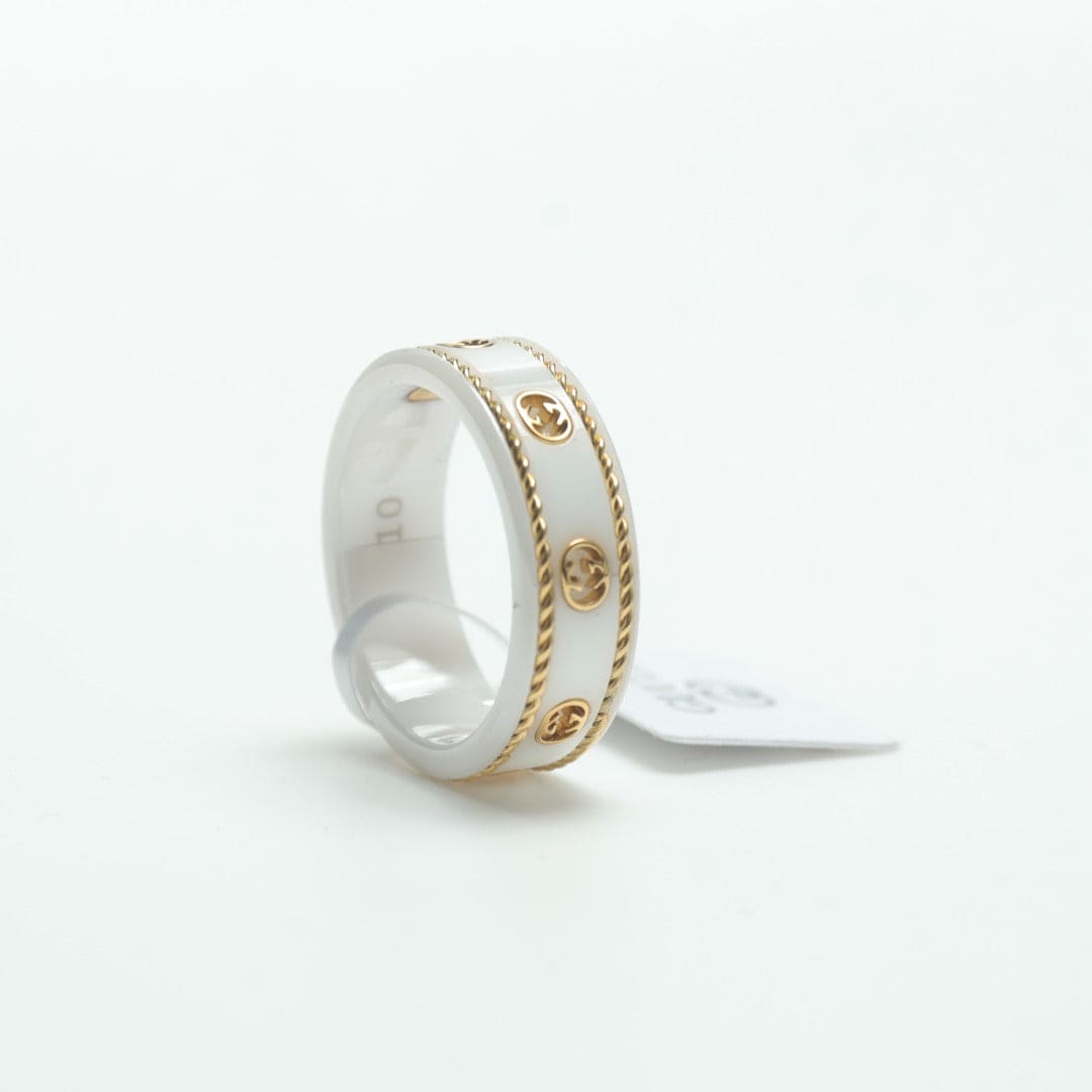 18K Gucci Interlocking G Icon White Zirconia Ring