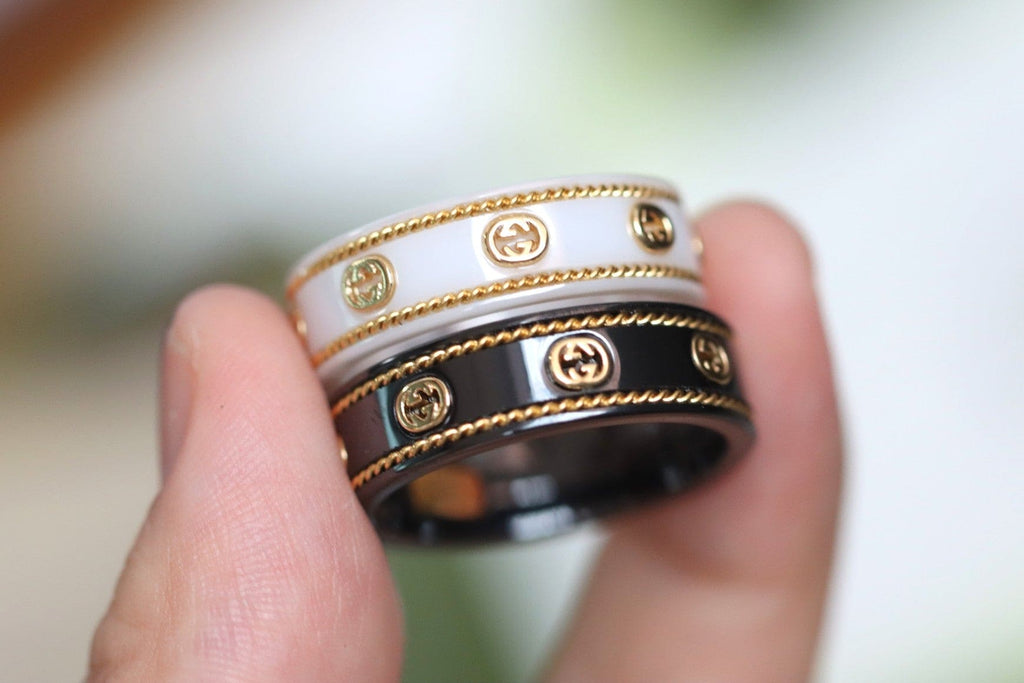 18K Gucci Interlocking G Icon Black Corundum Ring