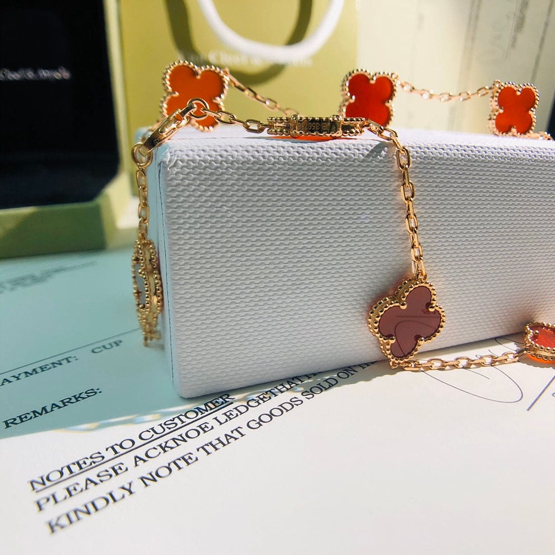 18K Van Cleef & Arpels Vintage Alhambra Carnelian 10 Motifs Necklace