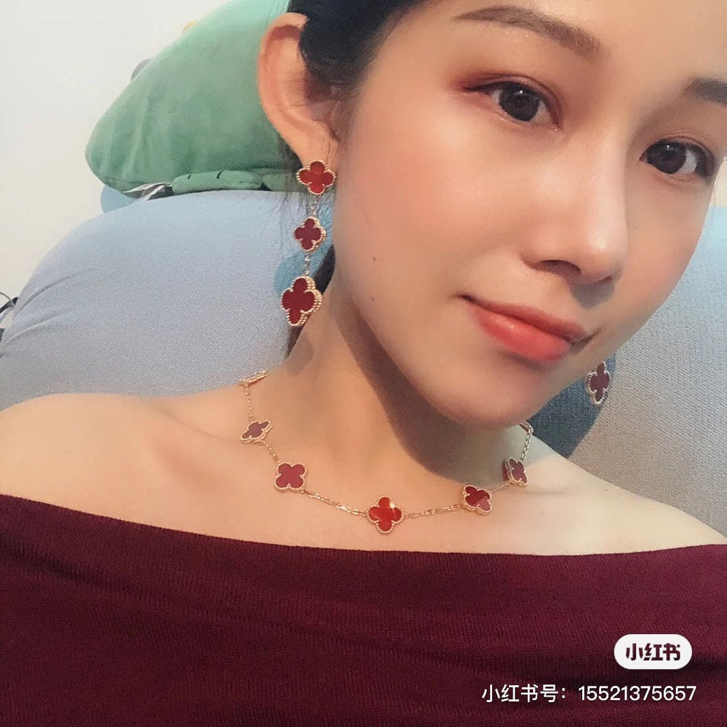 18K Van Cleef & Arpels Vintage Alhambra Carnelian 10 Motifs Necklace