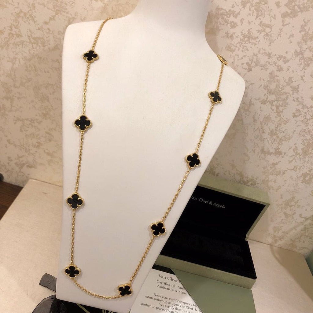 18K Van Cleef & Arpels Vintage Alhambra Black 10 Motifs Clover Necklace