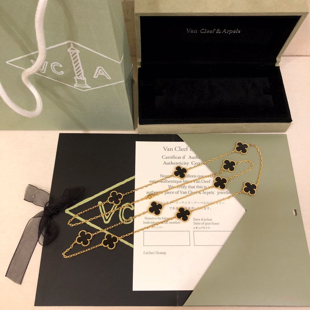 18K Van Cleef & Arpels Vintage Alhambra Black 10 Motifs Clover Necklace
