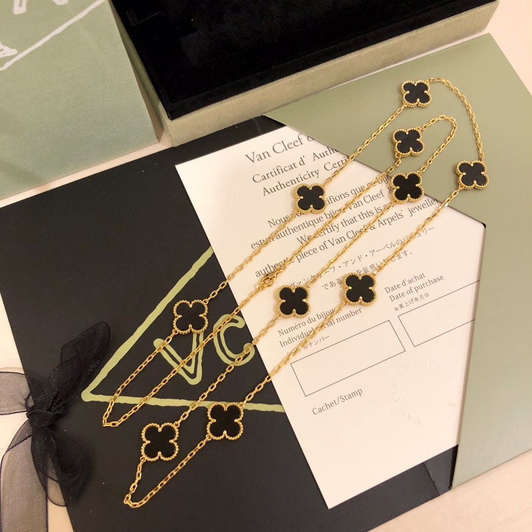 18K Van Cleef & Arpels Vintage Alhambra Black 10 Motifs Clover Necklace