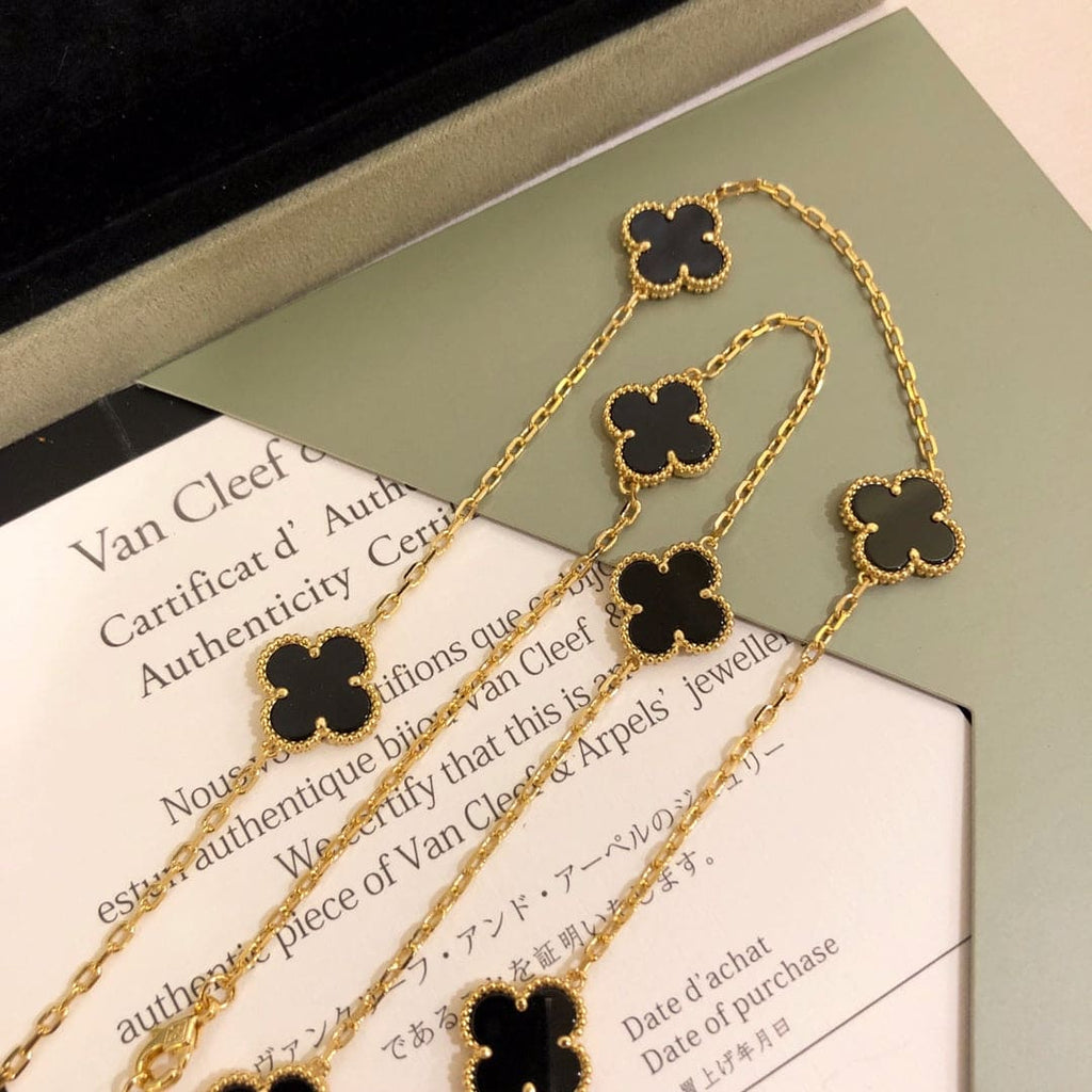 18K Van Cleef & Arpels Vintage Alhambra Black 10 Motifs Clover Necklace