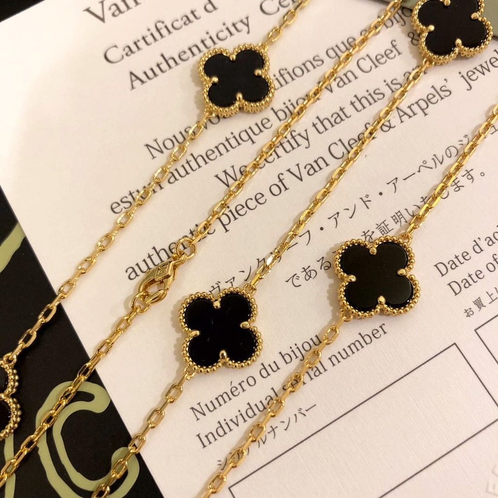 18K Van Cleef & Arpels Vintage Alhambra Black 10 Motifs Clover Necklace