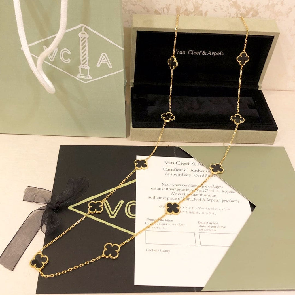 18K Van Cleef & Arpels Vintage Alhambra Black 10 Motifs Clover Necklace