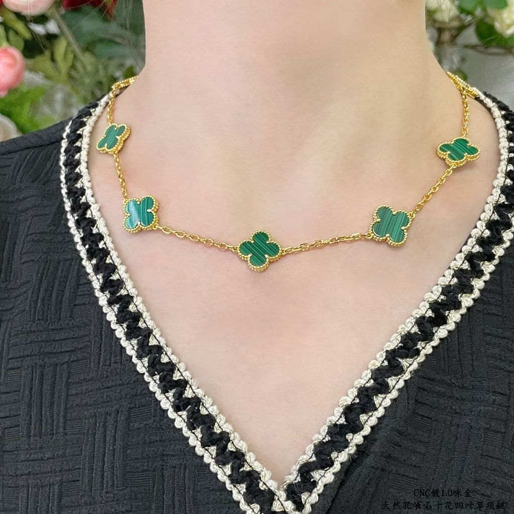 18K Van Cleef & Arpels Vintage Alhambra Malachite 10 Motifs Necklace