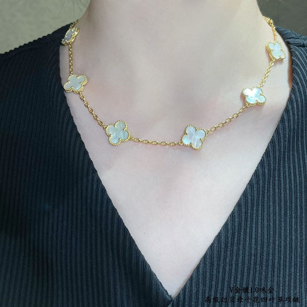 18K Van Cleef & Arpels Vintage Alhambra Pearl 10 Motifs Necklace