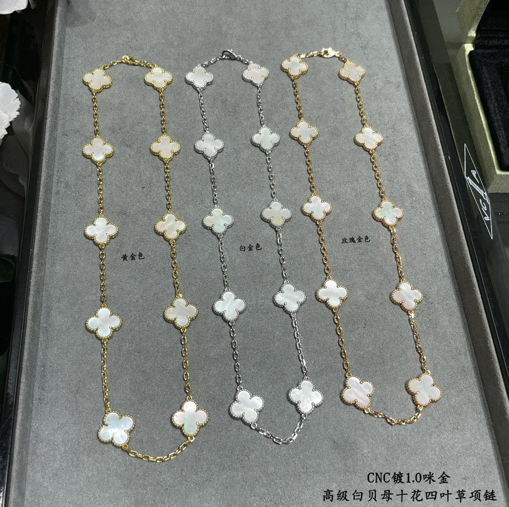18K Van Cleef & Arpels Vintage Alhambra Pearl 10 Motifs Necklace
