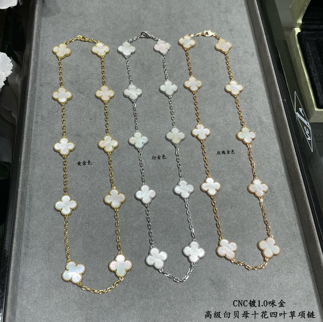 18K Van Cleef & Arpels Vintage Alhambra Pearl 10 Motifs Necklace