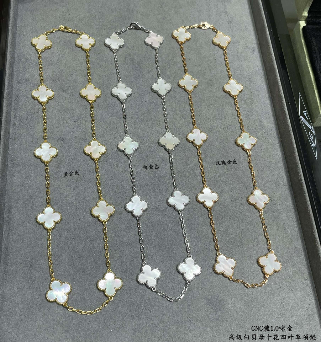 18K Van Cleef & Arpels Vintage Alhambra Pearl 10 Motifs Necklace