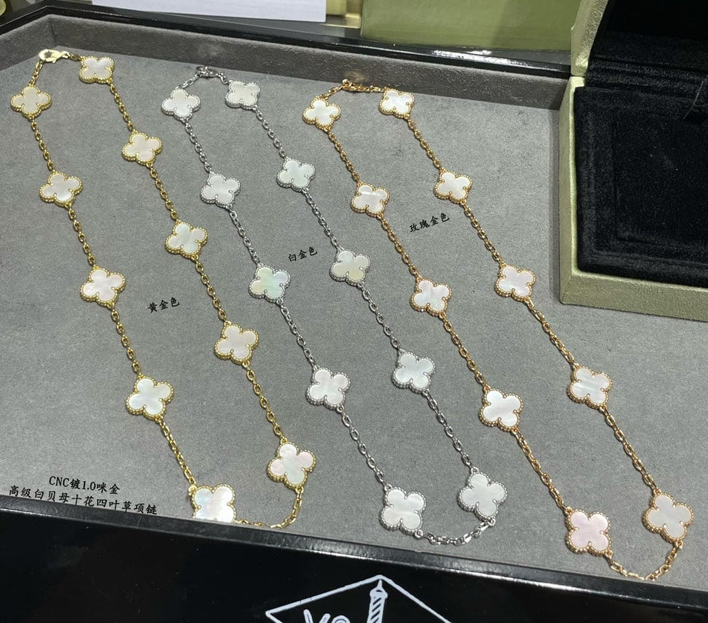 18K Van Cleef & Arpels Vintage Alhambra Pearl 10 Motifs Necklace
