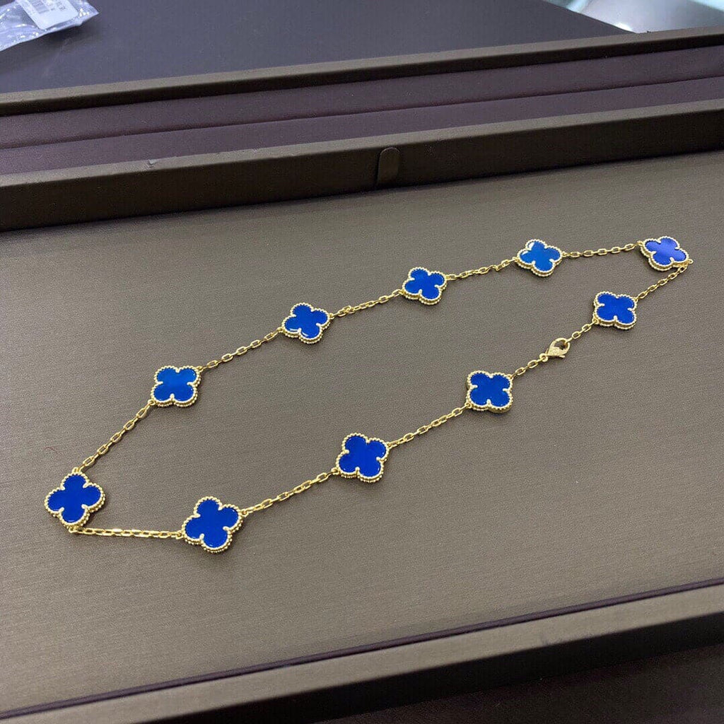 18K Van Cleef & Arpels Vintage Alhambra Blue 10 Motifs Necklace