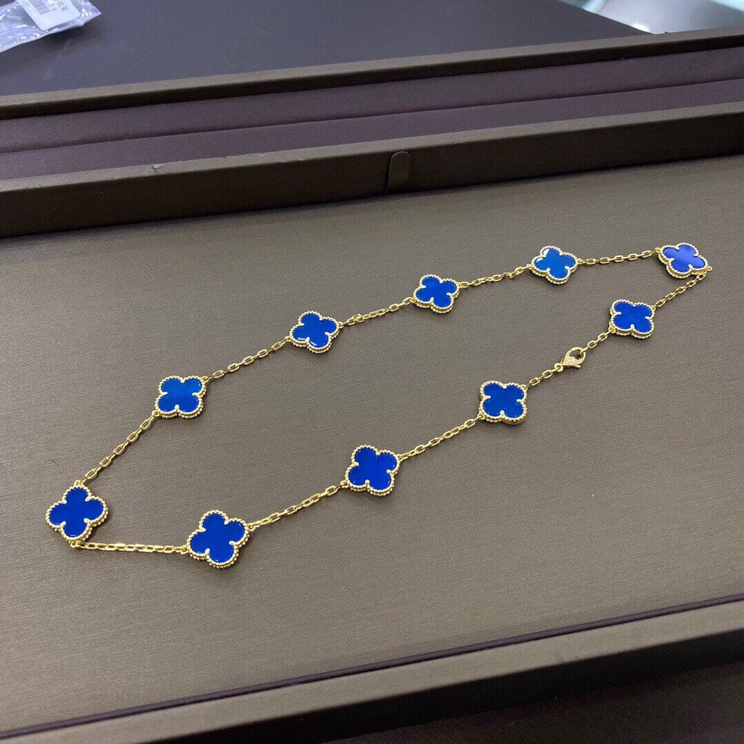18K Van Cleef & Arpels Vintage Alhambra Blue 10 Motifs Necklace