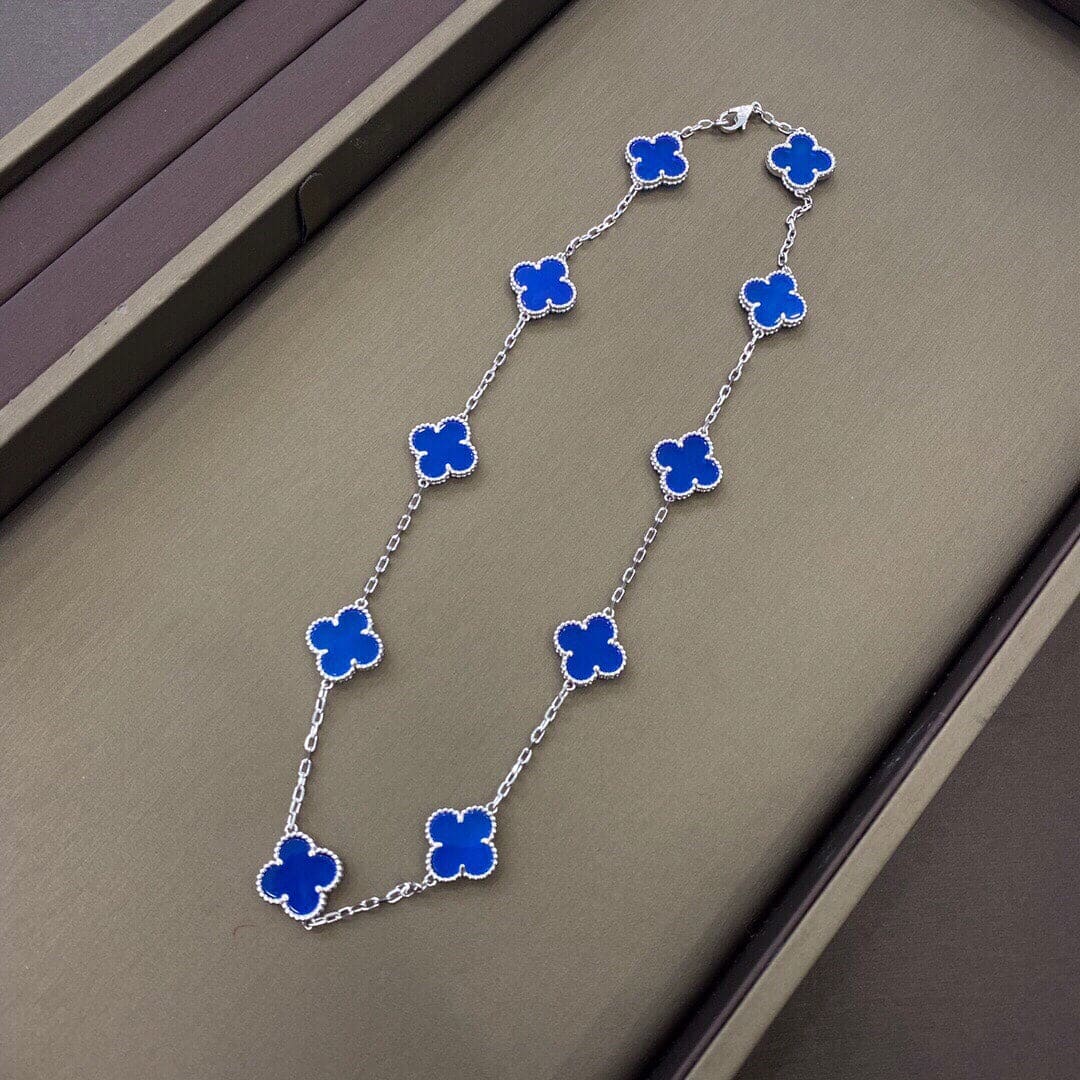 18K Van Cleef & Arpels Vintage Alhambra Blue 10 Motifs Necklace