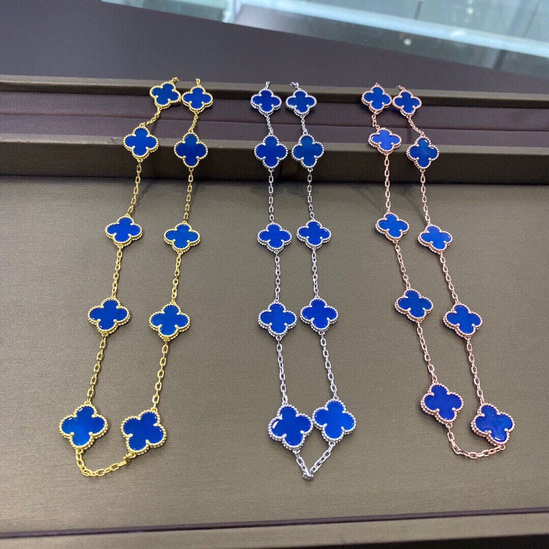 18K Van Cleef & Arpels Vintage Alhambra Blue 10 Motifs Necklace