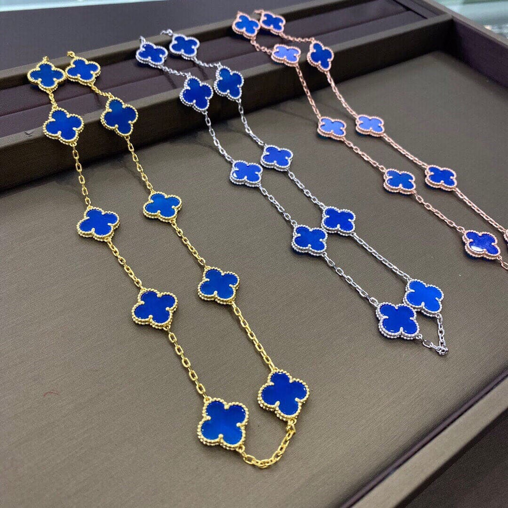 18K Van Cleef & Arpels Vintage Alhambra Blue 10 Motifs Necklace