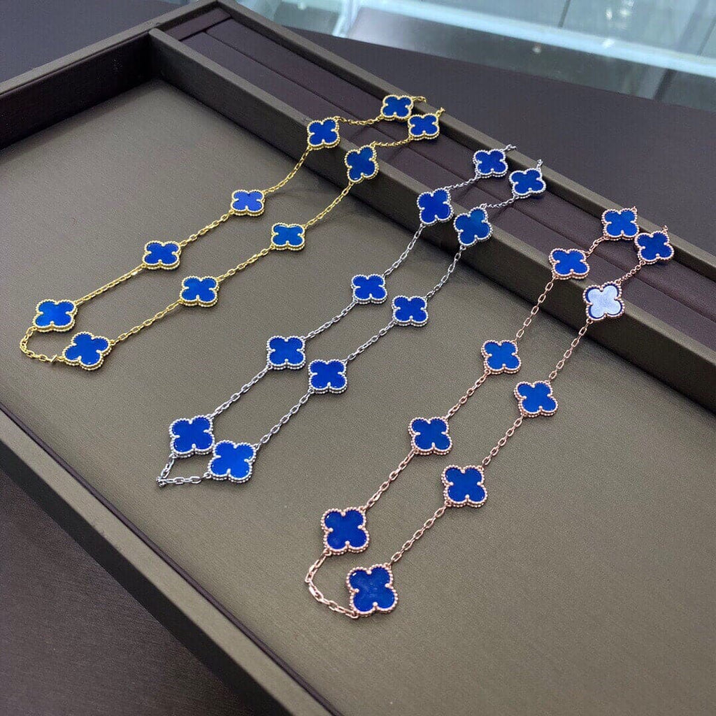 18K Van Cleef & Arpels Vintage Alhambra Blue 10 Motifs Necklace
