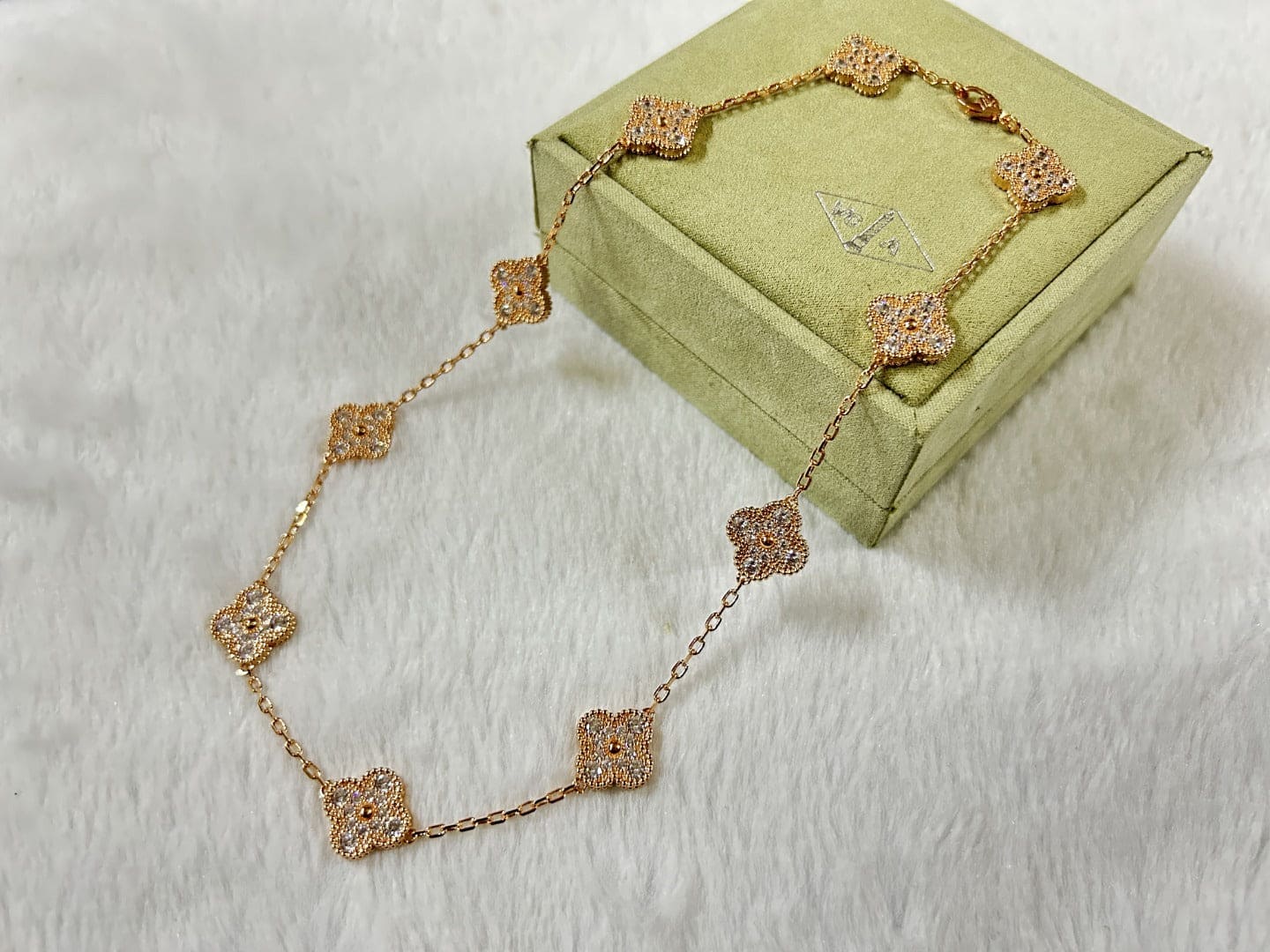 18K Van Cleef & Arpels Vintage Alhambra Diamonds 10 Motifs Necklace
