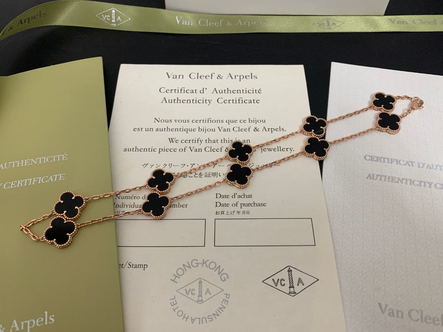 18K Van Cleef & Arpels Vintage Alhambra Black 10 Motifs Clover Necklace