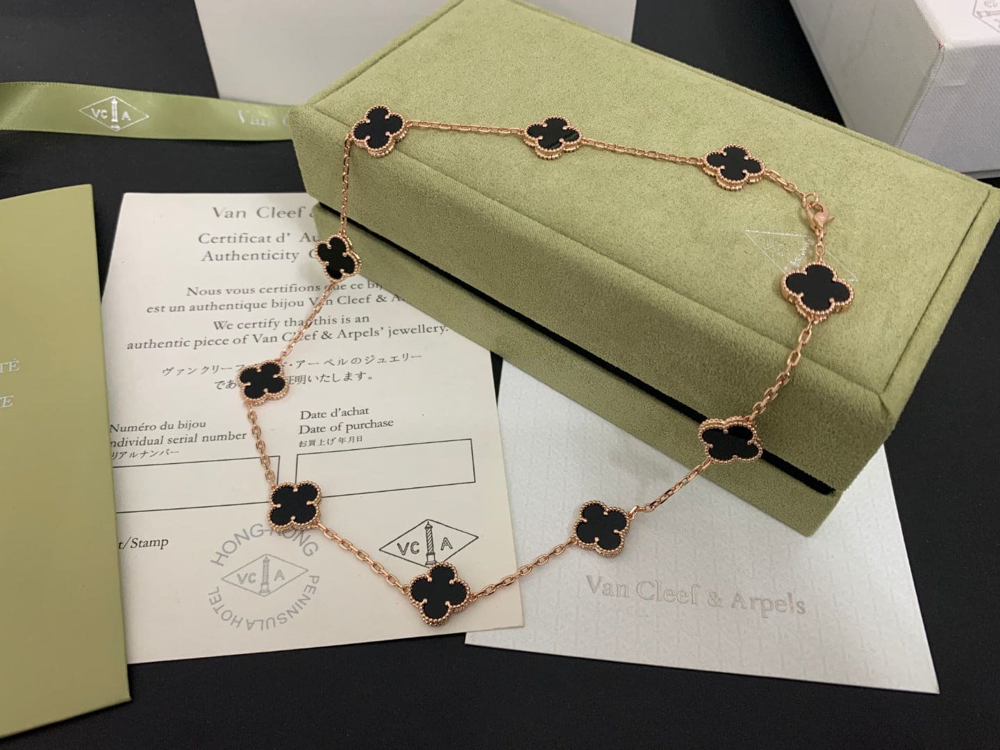 18K Van Cleef & Arpels Vintage Alhambra Black 10 Motifs Clover Necklace