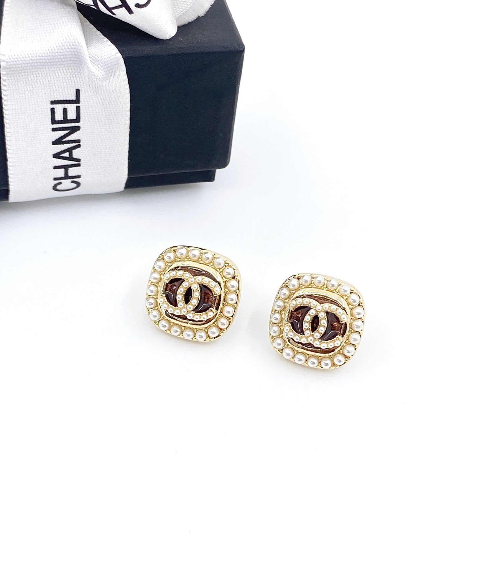18K Chanel Square Crystal Earrings