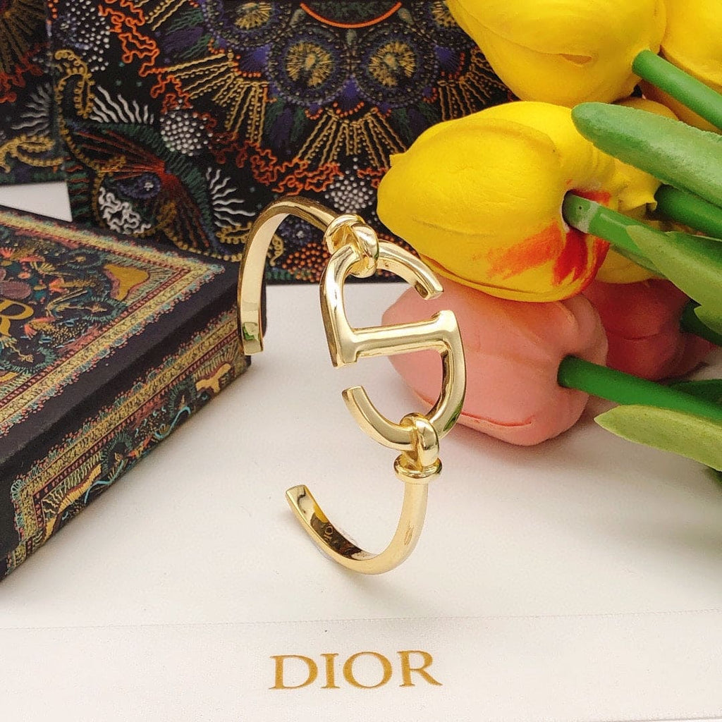 18K Dior Navy Logo Bangle Open Cuff Bracelet