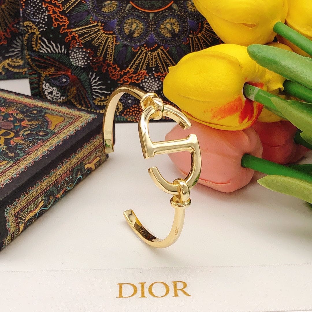 18K Dior Navy Logo Bangle Open Cuff Bracelet