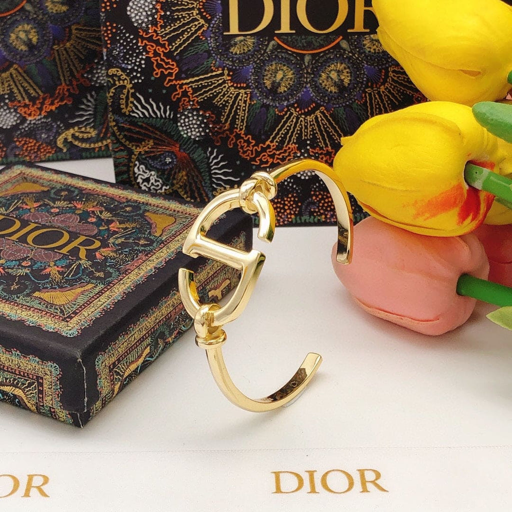 18K Dior Navy Logo Bangle Open Cuff Bracelet