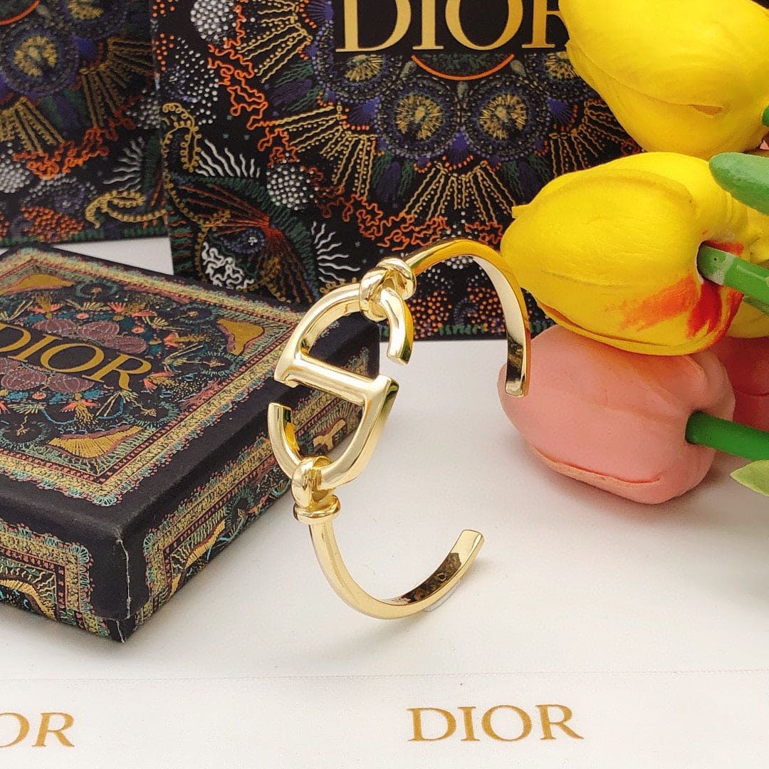 18K Dior Navy Logo Bangle Open Cuff Bracelet