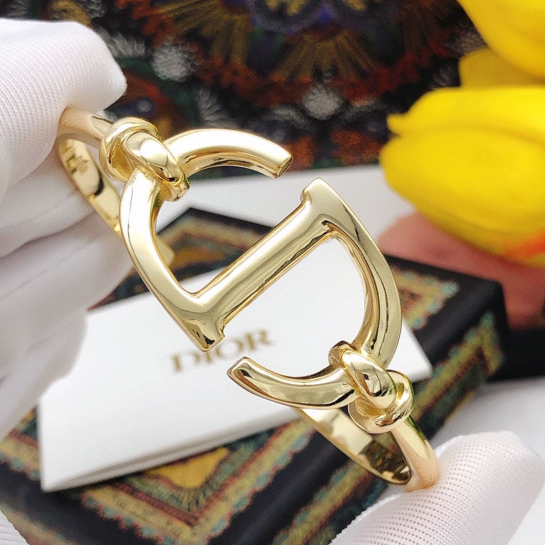 18K Dior Navy Logo Bangle Open Cuff Bracelet