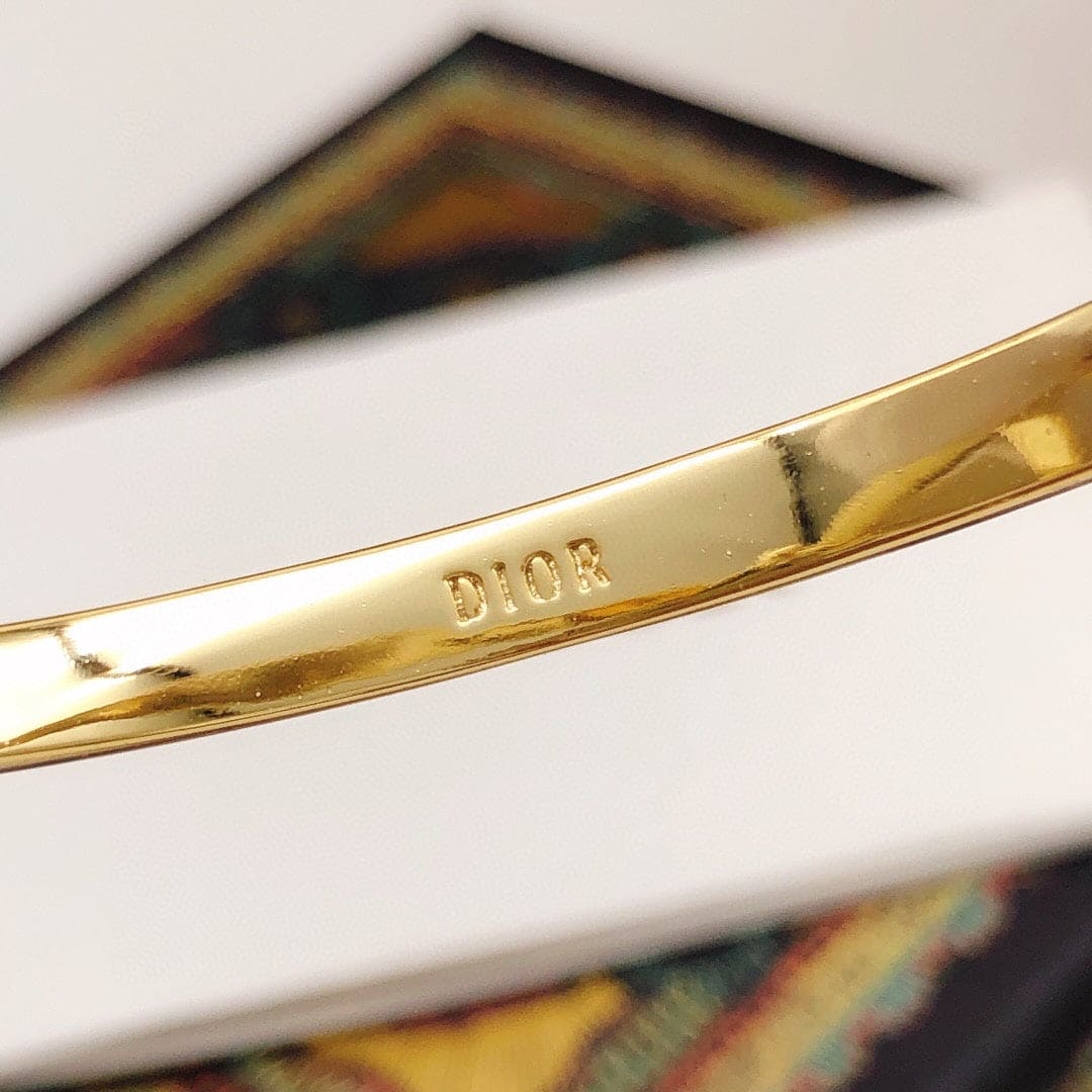 18K Dior Navy Logo Bangle Open Cuff Bracelet